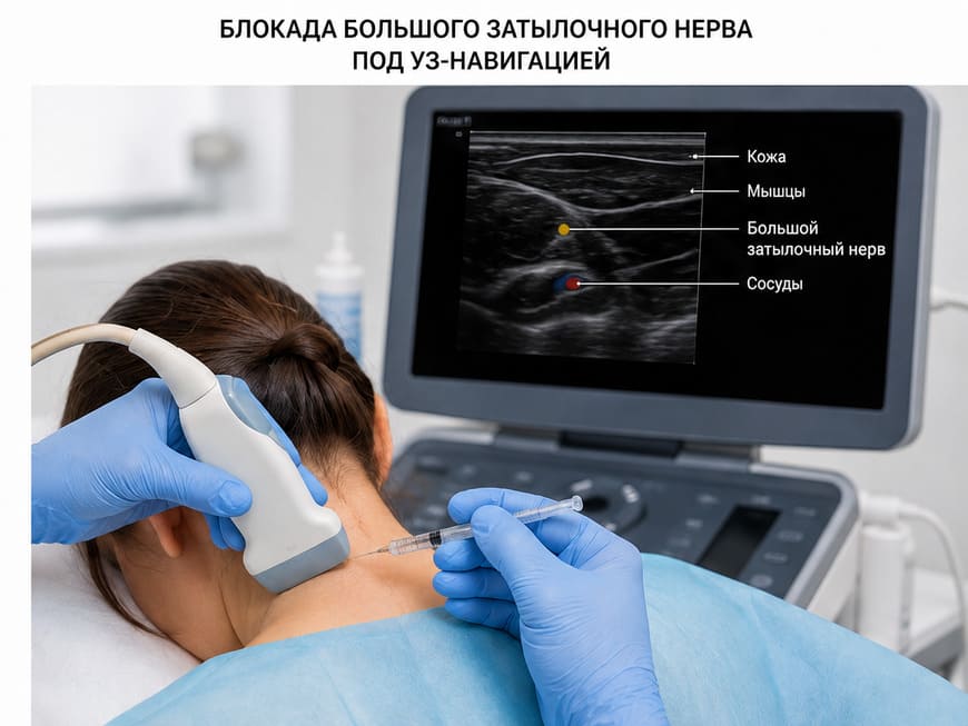 Блокада большого затылочного нерва под УЗ-навигацией