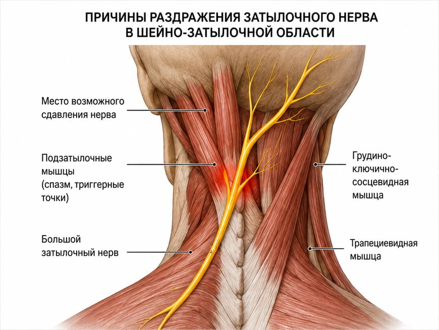 Причины защемления и воспаления затылочного нерва