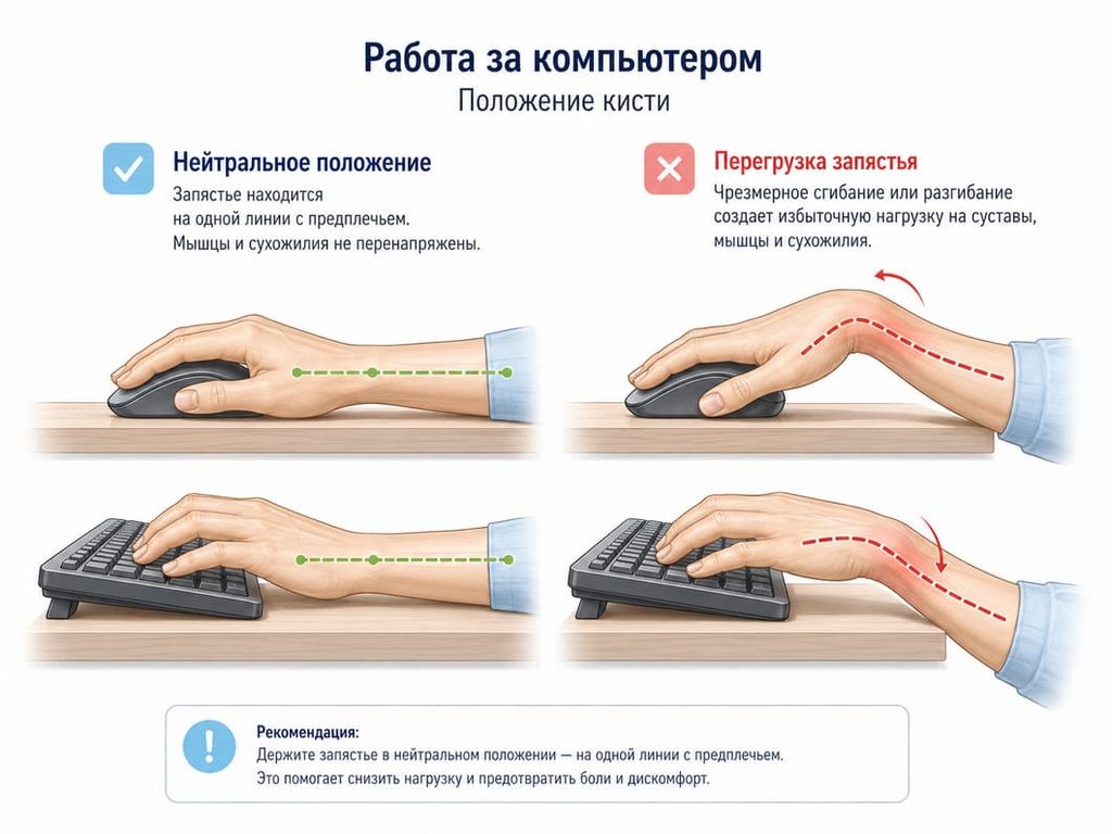 Положение кисти за компьютером при синдроме запястного канала