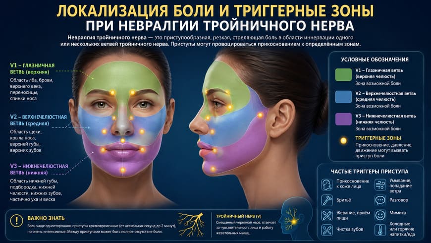 Симптомы и триггерные зоны невралгии тройничного нерва