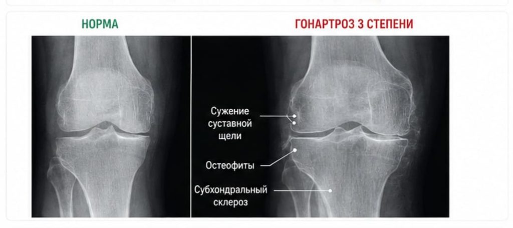 Признаки гонартроза коленного сустава на рентгене